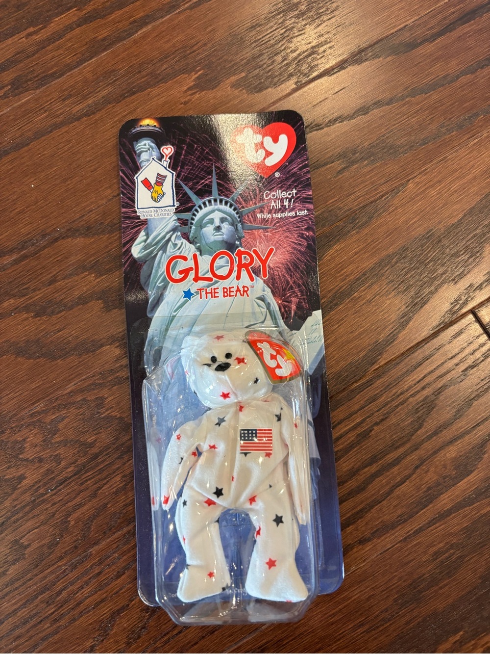 Ty Glory the Bear - White with Red & Blue Stars